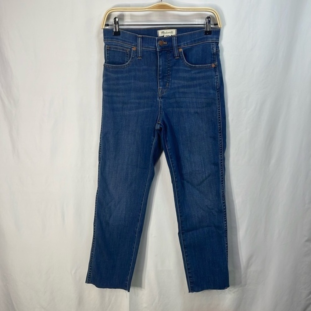 Madewell stovepipe, raw hem jeans: